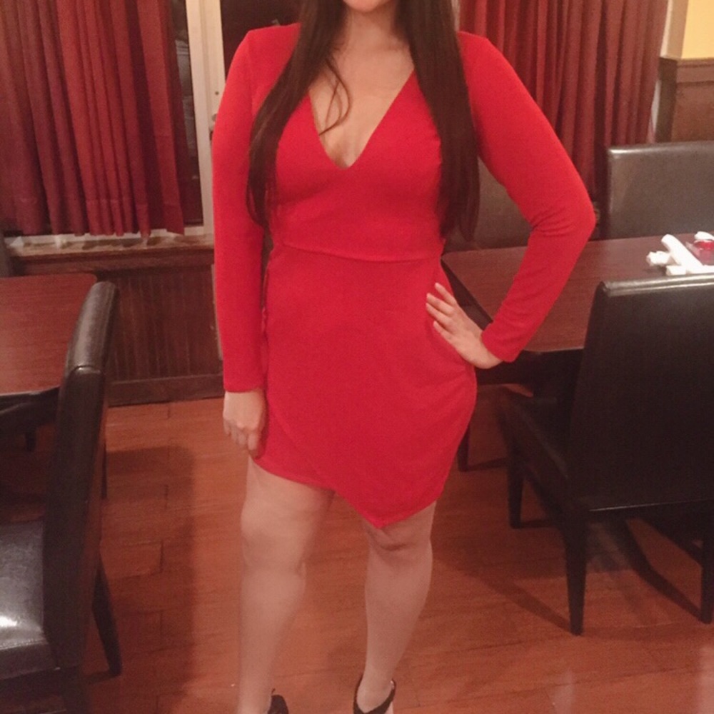 Low cut asymmetrical mini dress! Red and in black